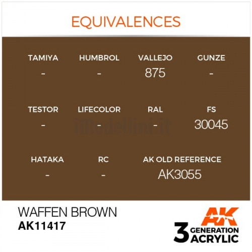 Vernice Acrilica AK 3rd Gen Serie Figures Waffen Brown